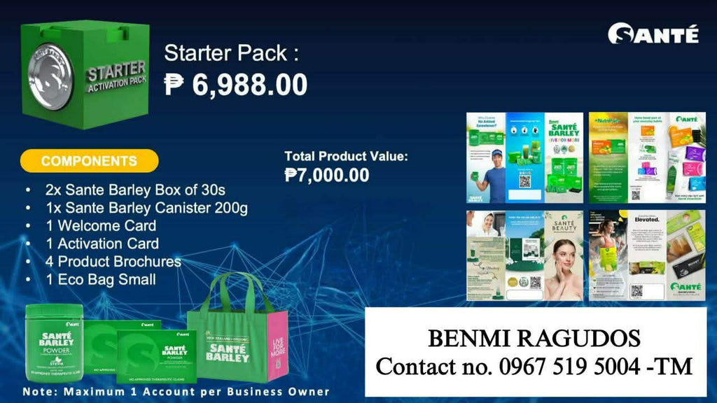 STARTER PACKAGE (Lifetime Discounts 40%Off & another less 5% Off to All Sante Products)