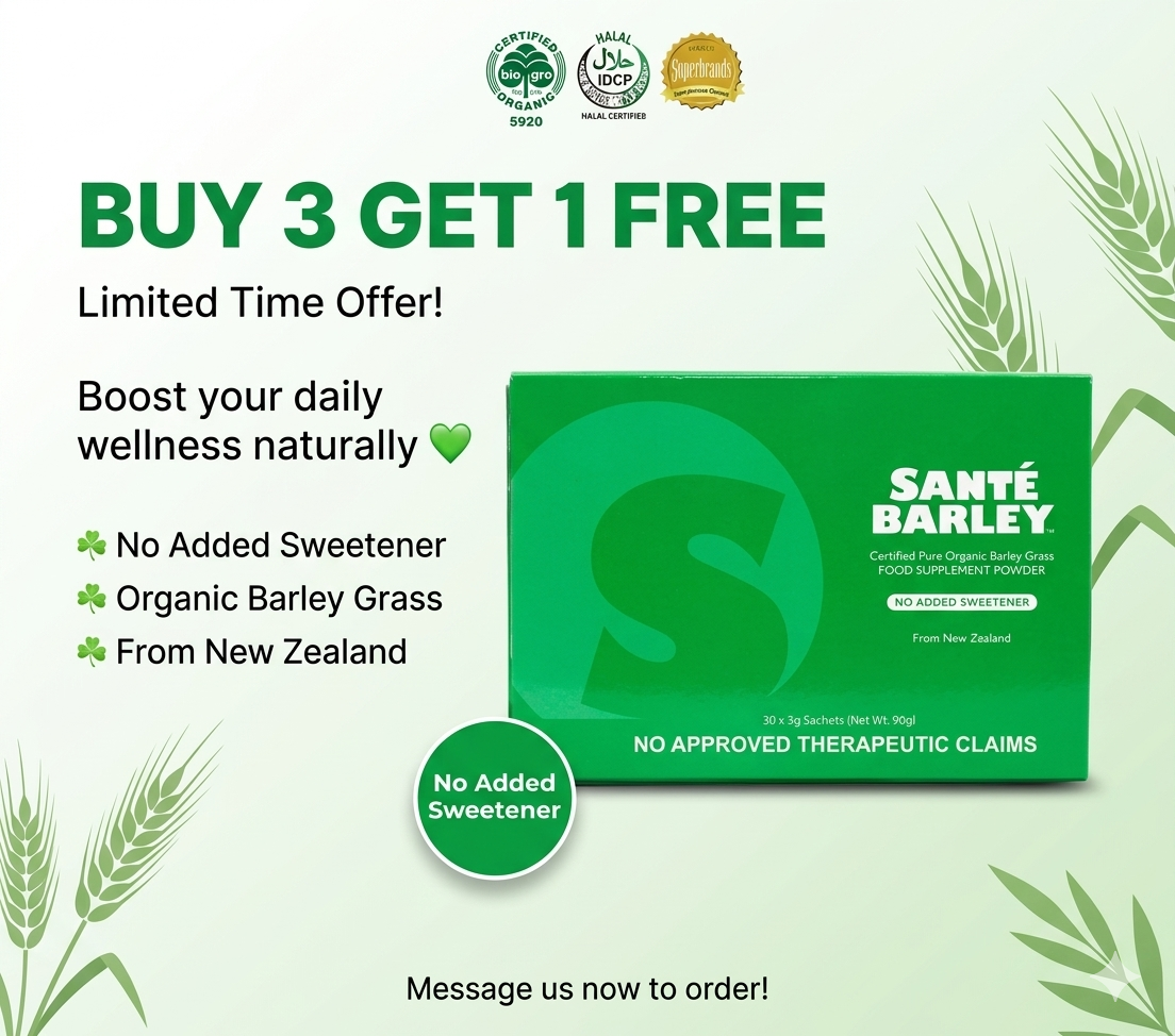 Buy3 Get1 Free Santé Barley Powder ( 3g x 30 sachets) No Added Sweetener